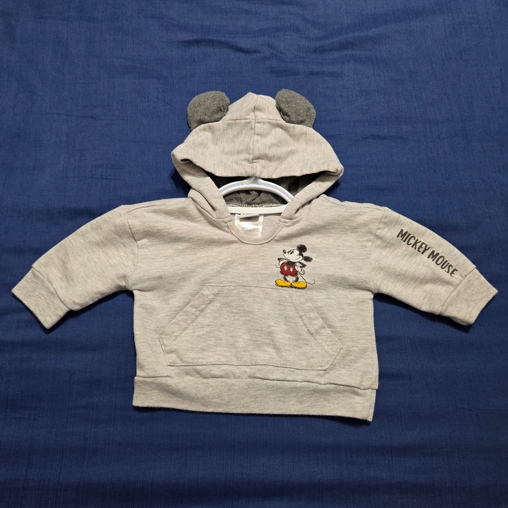 Disney Baby Mickey Mouse Hoodie Baby 3/6M Gray Excellent 3D Ears Pullover